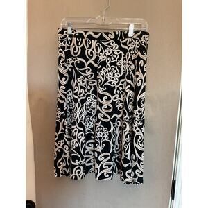 Sami & Jo Black/Brown Midi Elastic Waist Flare Skirt Sz M